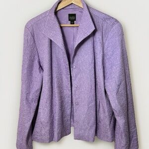 Eileen Fisher Stunning Purple 100% Silk Magnetic Closure Crinkle Jacket 1X NWOT